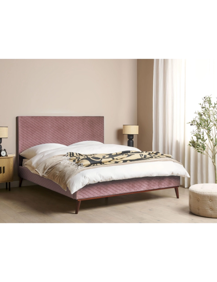 imagem de Cama de casal em veludo rosa 160 x 200 cm BAYONNE2