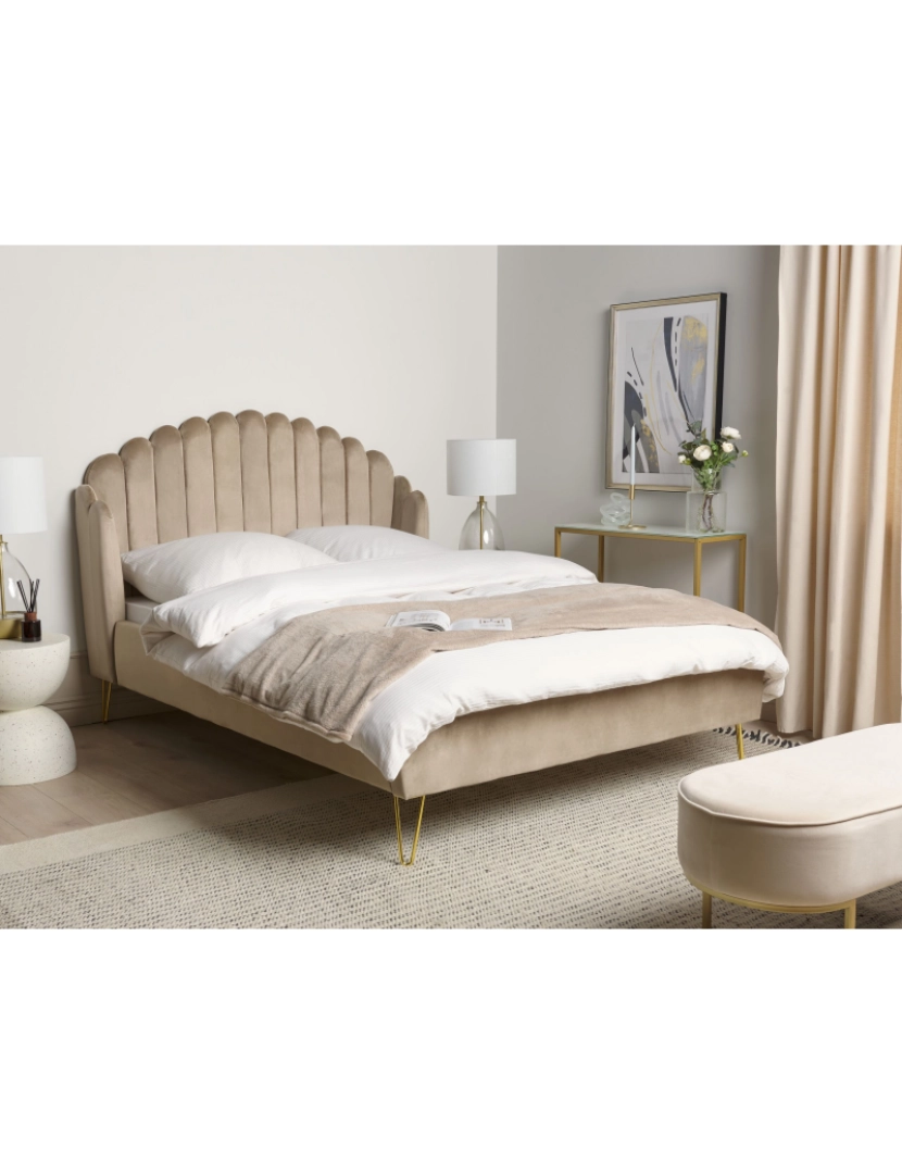 imagem de Cama de casal em veludo taupe 140 x 200 cm AMBILLOU2