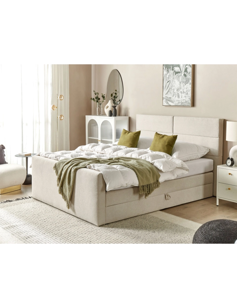 imagem de Cama de casal continental com arrumação em tecido creme 160 x 200 cm ARISTOCRAT2