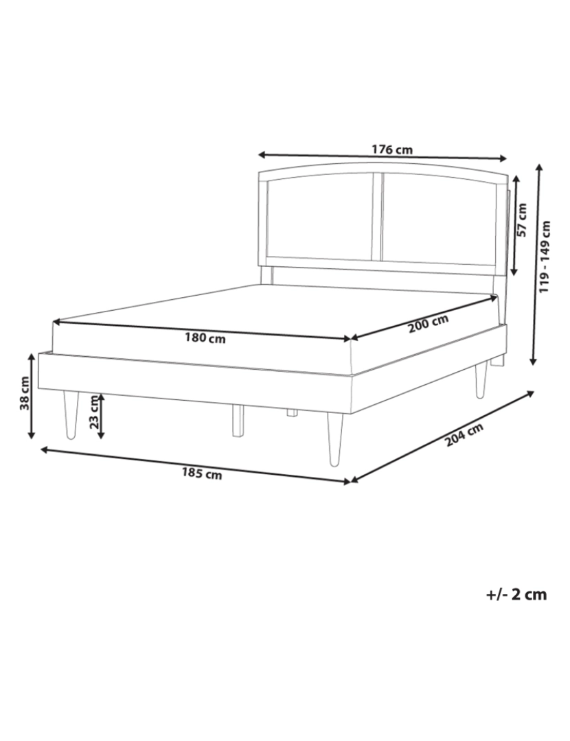 imagem de Cama de casal com iluminação LED em madeira clara 180 x 200 cm VARZY1