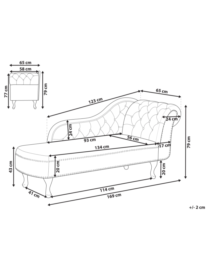 Beliani - Chaise-longue à direita em veludo creme claro NIMES