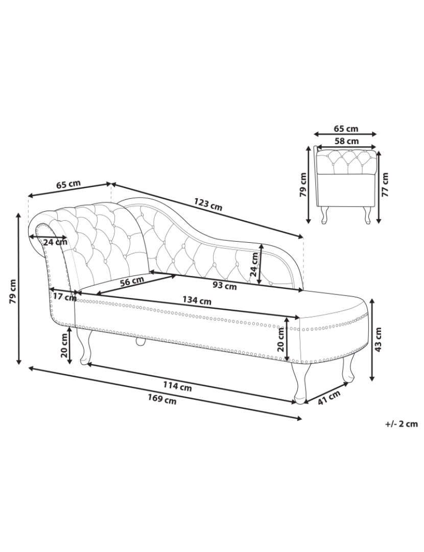 Beliani - Chaise-longue à esquerda em veludo creme claro NIMES