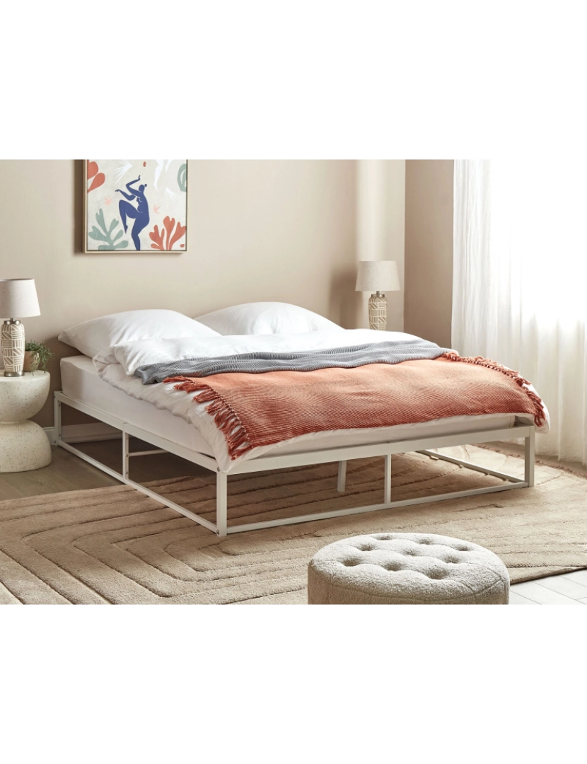 imagem de Cama de casal em metal branco 160 x 200 cm VIRY2