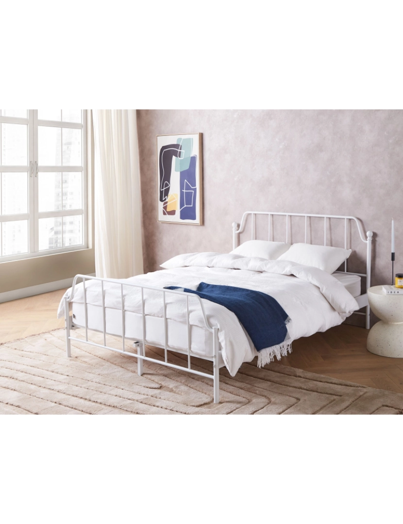 imagem de Cama de casal em metal branco 140 x 200 cm MAURESSAC2