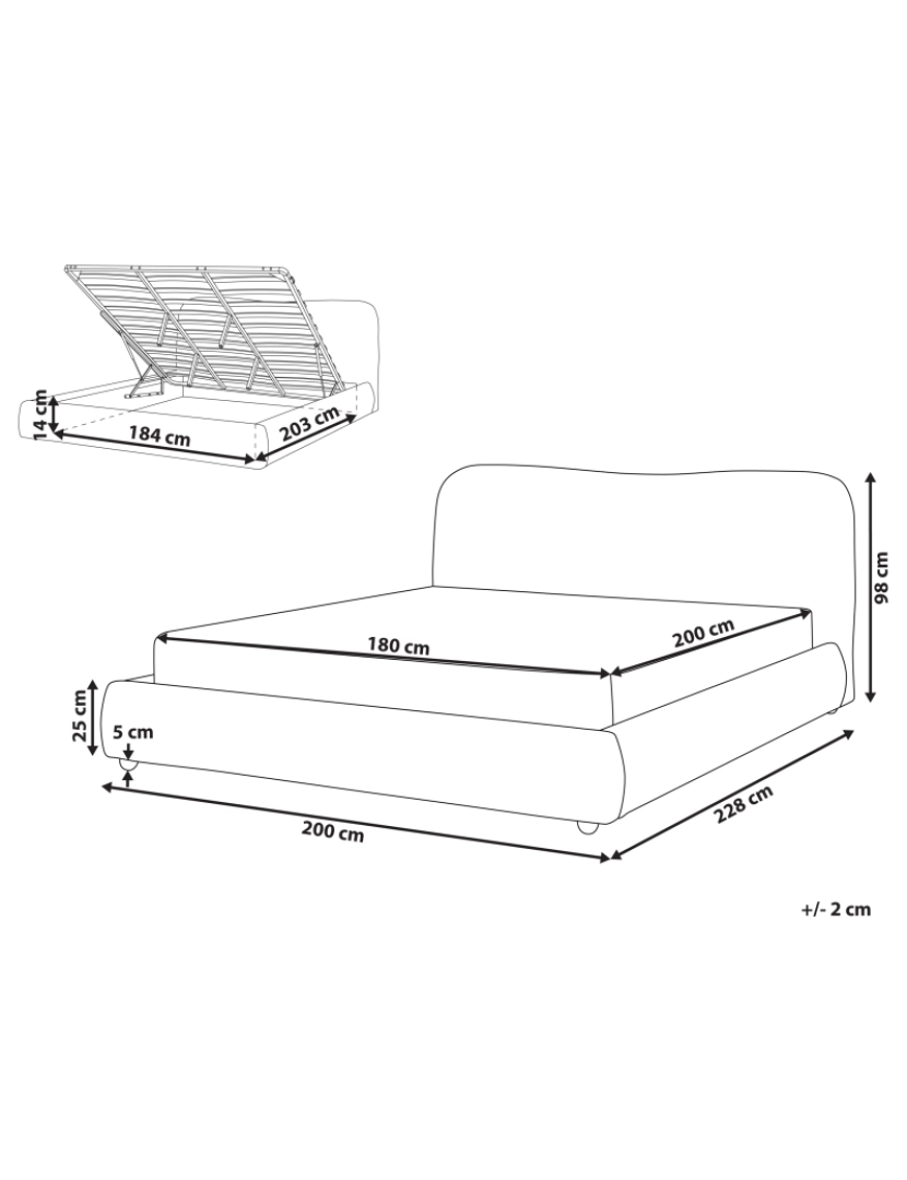 Beliani - Cama de casal com arrumação em tecido bouclé branco-creme 180 x 200 cm BLAGNAC