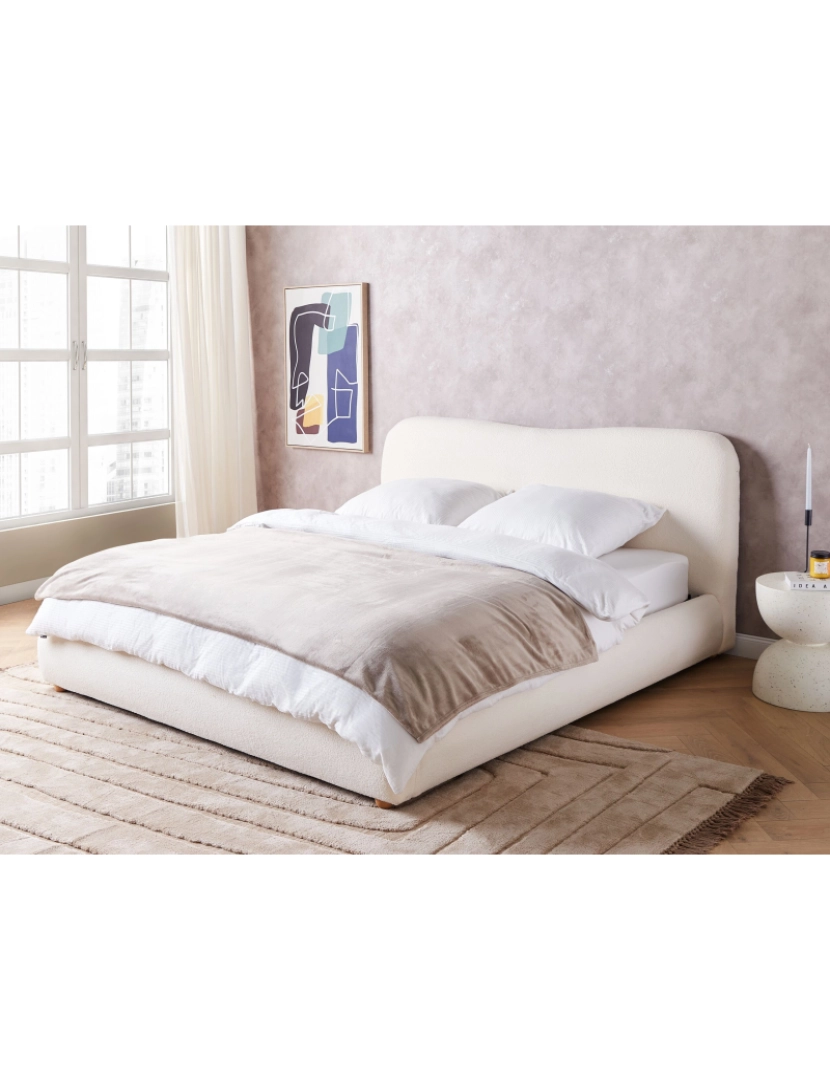 imagem de Cama de casal com arrumação em tecido bouclé branco-creme 180 x 200 cm BLAGNAC2