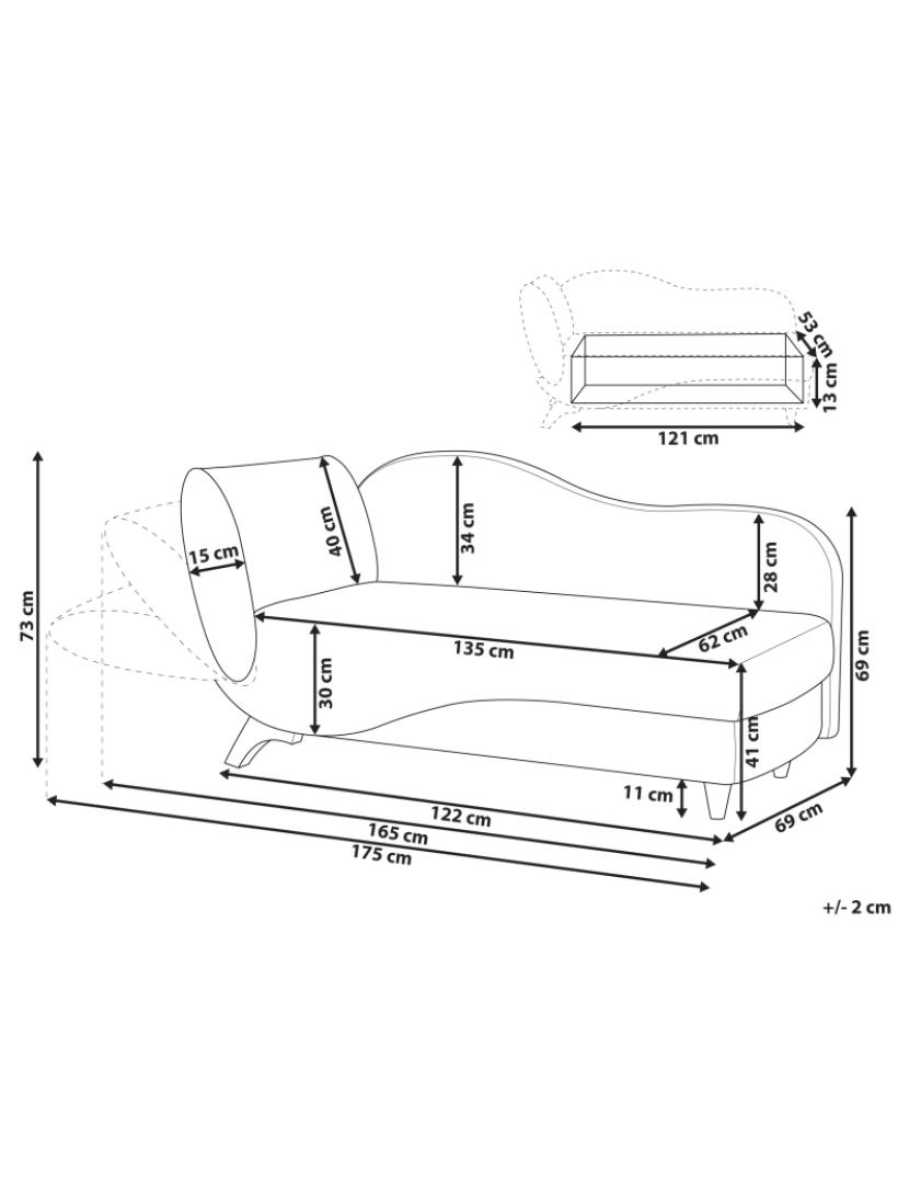 Beliani - Chaise-longue à esquerda com arrumação em veludo cinzento claro MERI II