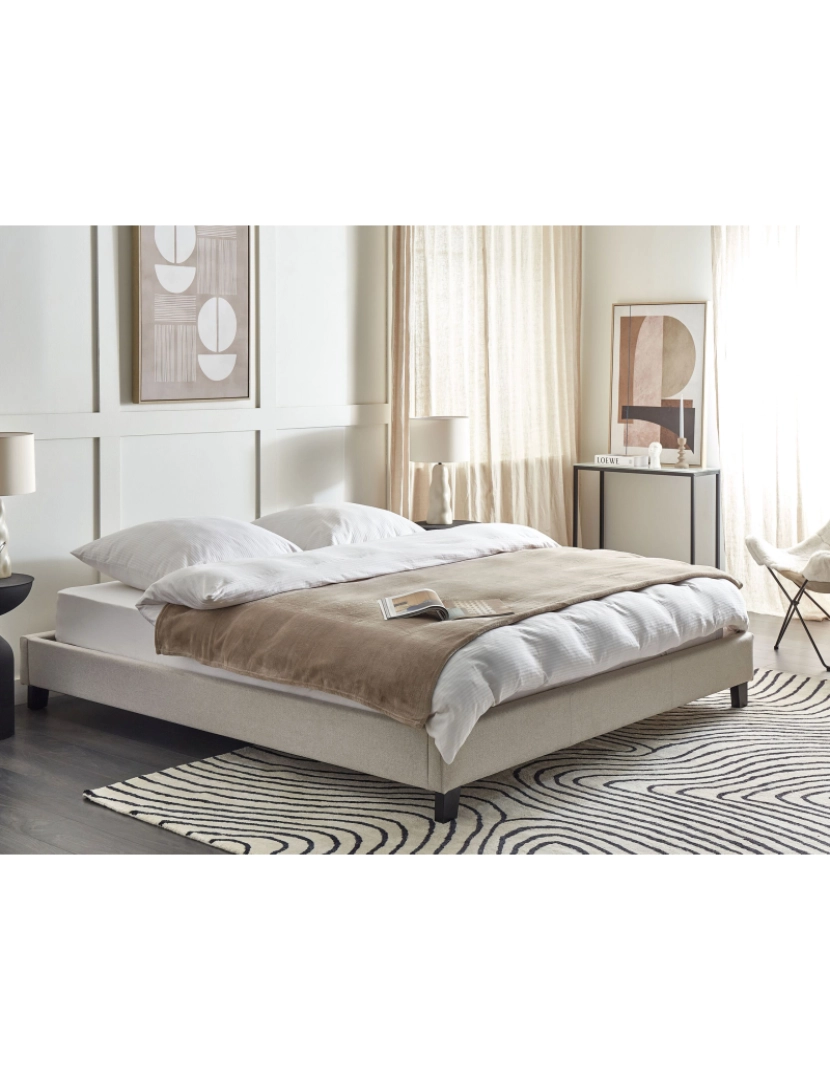 imagem de Cama de casal em tecido creme claro 180 x 200 cm ROANNE2