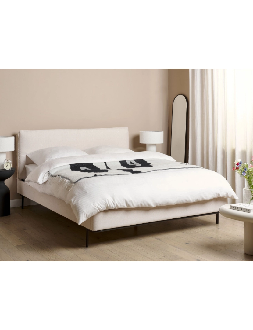 imagem de Cama de casal em tecido creme 160 x 200 cm CORIO2