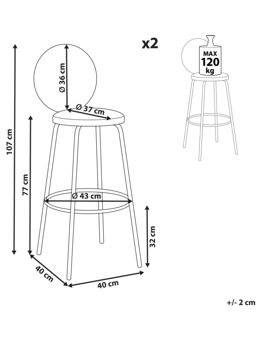 imagem de Banco de bar Conjunto de 2 Bouclé Branco EMERY1