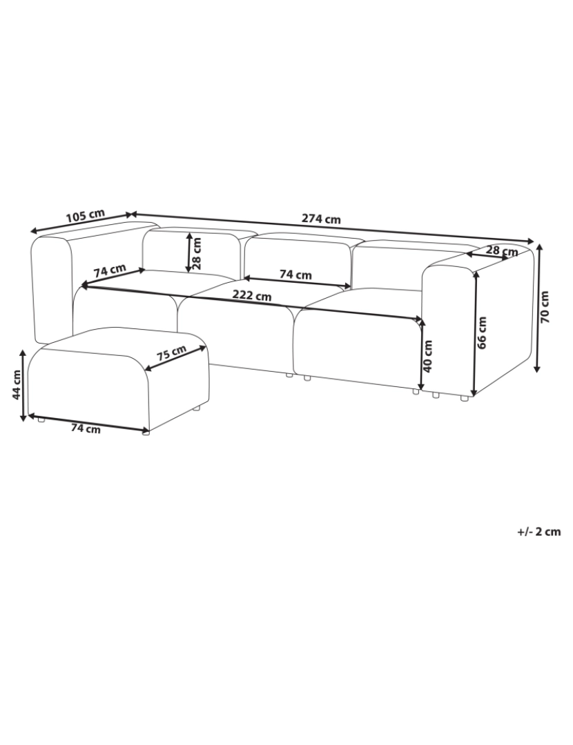 Beliani - Sofá modular 3 lugares com repousa-pés em bouclé cinzento claro FALSTERBO