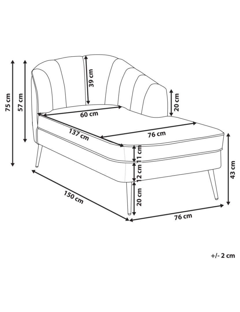 Beliani - Chaise-longue em veludo cinzento versão à direita ALLIER