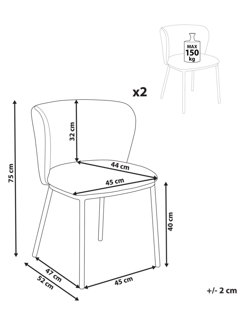 Beliani - Cadeira de refeição Conjunto de 2 Tecido Branco creme MINA