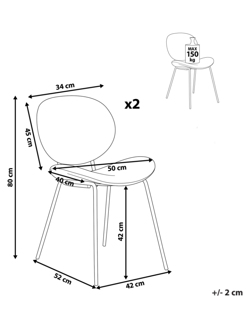 imagem de Cadeira de refeição Conjunto de 2 Bouclé Branco LUANA1