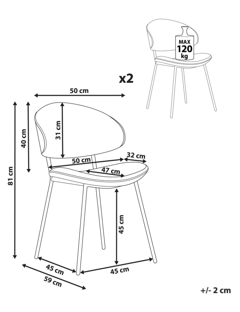 imagem de Cadeira de refeição Conjunto de 2 Tecido Creme KIANA1