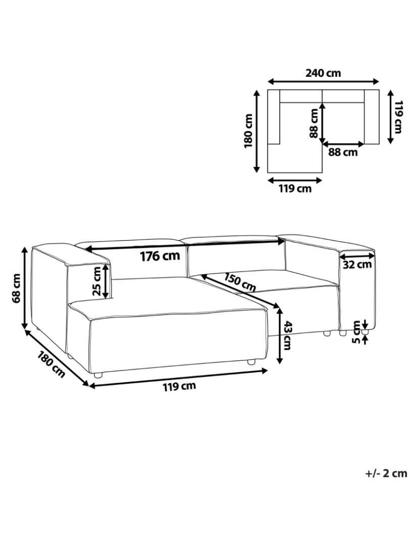 imagem de Sofá de canto modular 2 lugares em linho cinzento à direita APRICA1