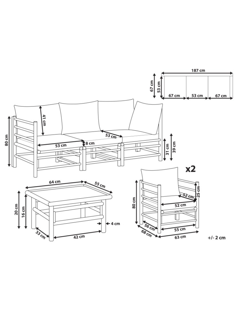 Beliani - Conjunto lounge Madeira de bambu Branco creme CERRETO