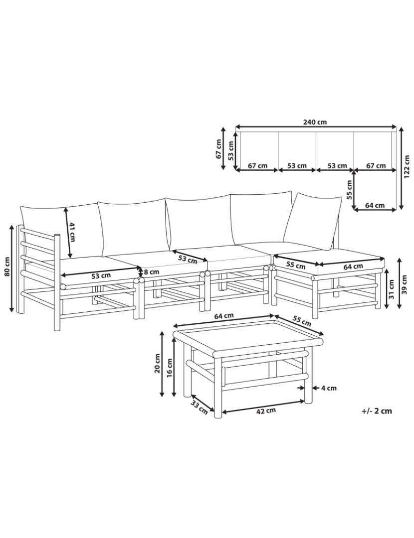 Beliani - Conjunto lounge Madeira de bambu Branco creme CERRETO