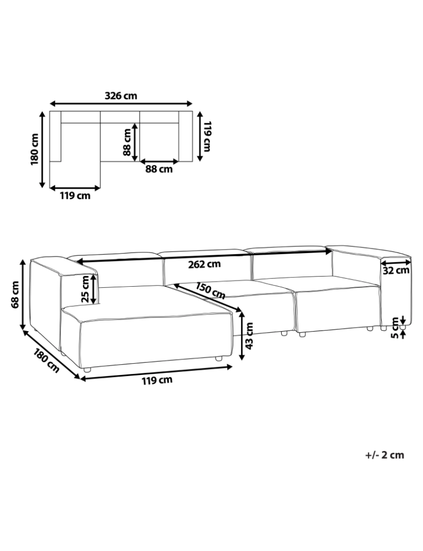 Beliani - Sofá de canto modular 3 lugares em linho cinzento à direita APRICA