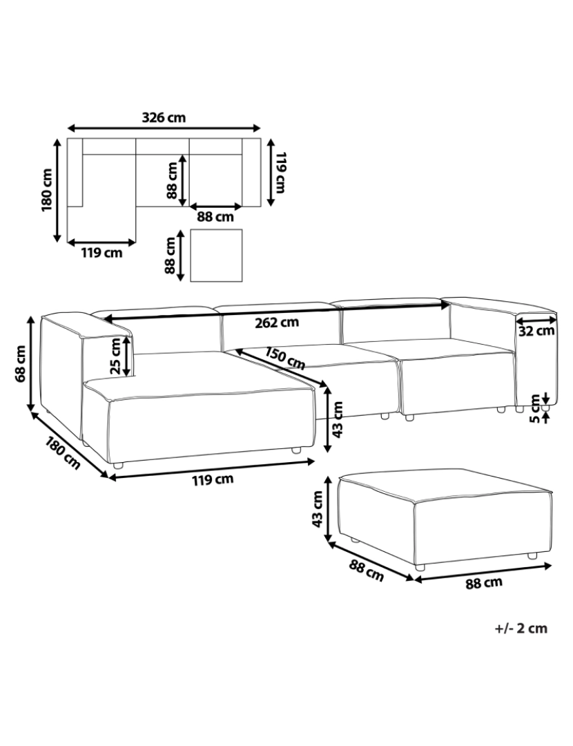 Beliani - Sofá de canto modular 3 lugares com repousa-pés em linho cinzento à direita APRICA