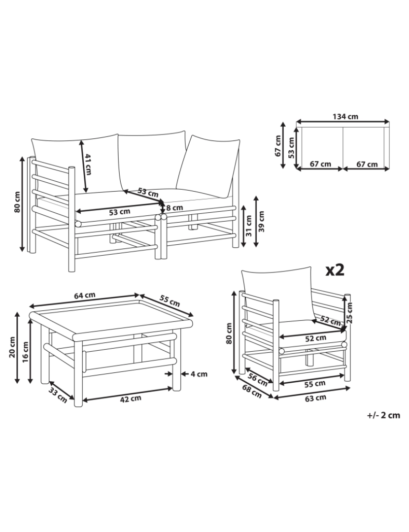 Beliani - Conjunto lounge Madeira de bambu Branco creme CERRETO