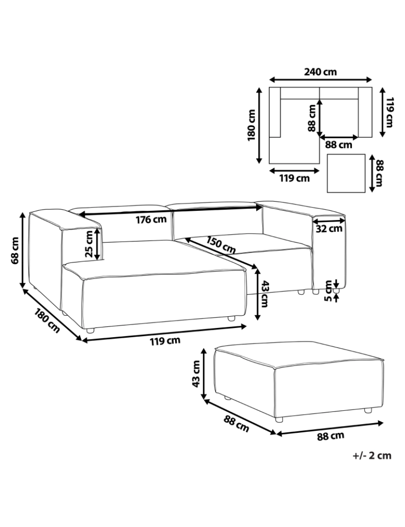 imagem de Sofá de canto modular 2 lugares e repousa-pés em linho cinzento à direita APRICA1