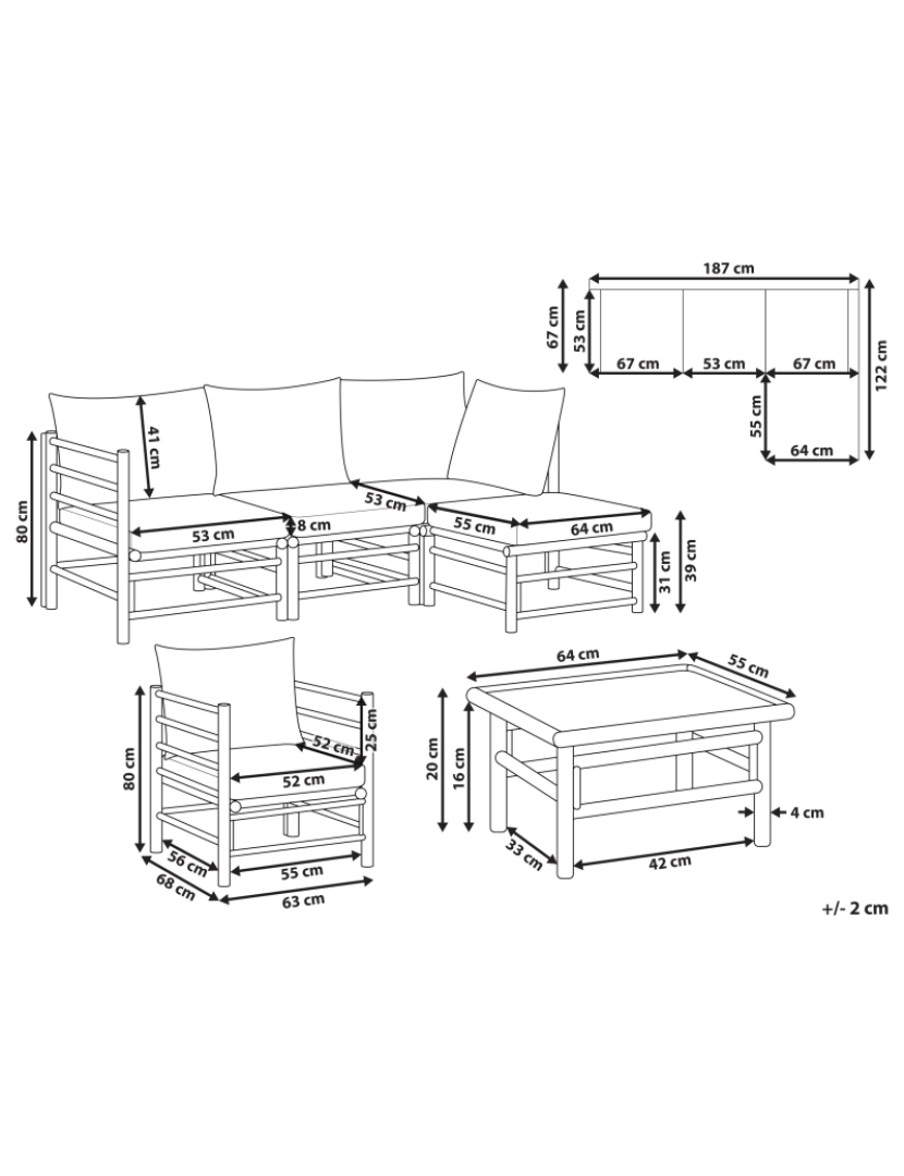 Beliani - Conjunto lounge Madeira de bambu Taupe CERRETO