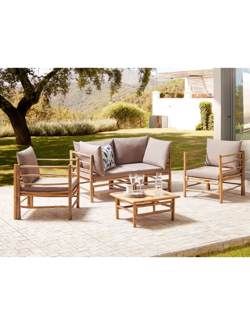 Beliani - Conjunto lounge Madeira de bambu Taupe CERRETO