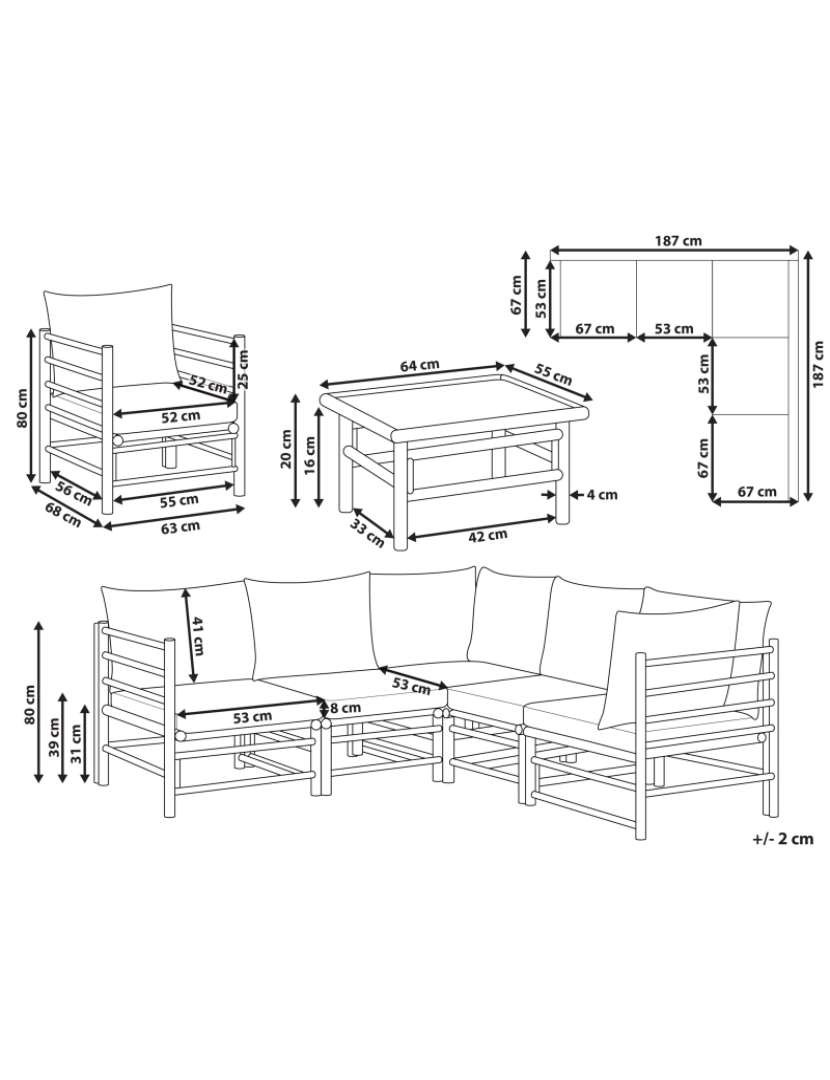 Beliani - Conjunto lounge Madeira de bambu Taupe CERRETO