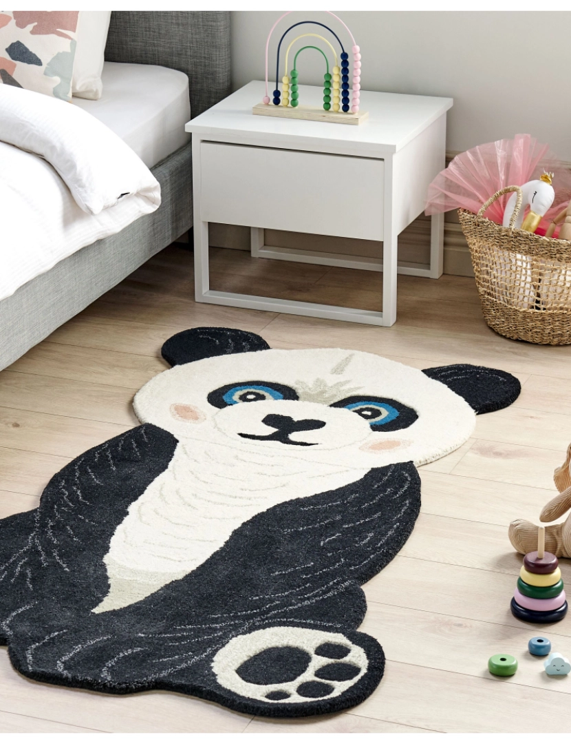 imagem de Tapete para crianças em lã preta e branca impressão de panda 100 x 160 cm JINGJING2