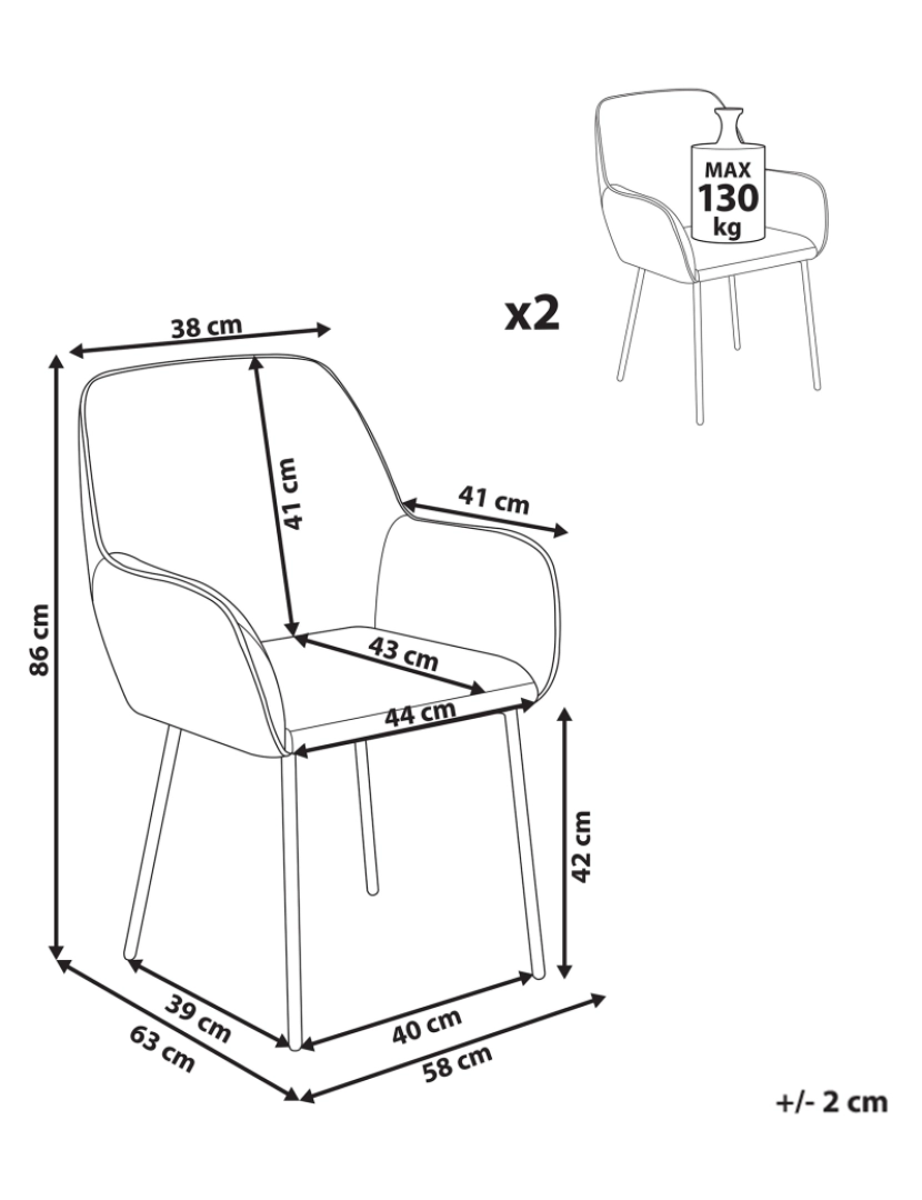 imagem de Cadeira de refeição Conjunto de 2 Bouclé Branco ALDEN1