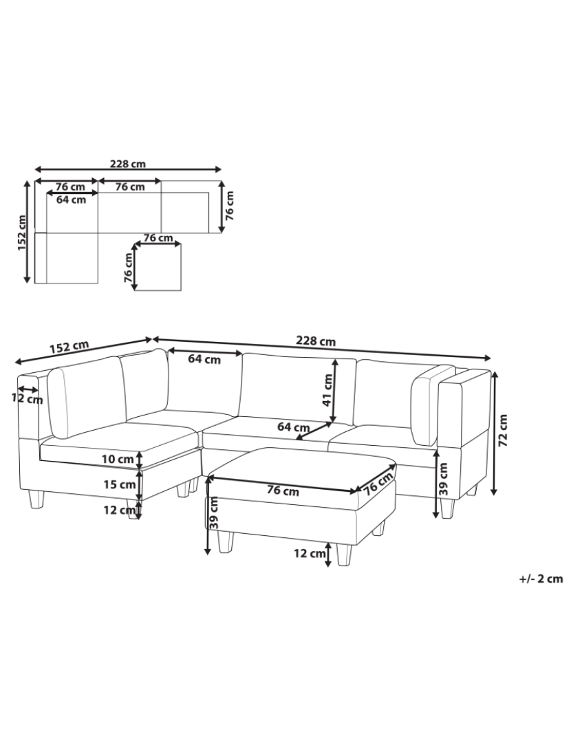 imagem de Sofá de canto modular 4 lugares com repousa-pés em tecido creme claro à direita UNSTAD1