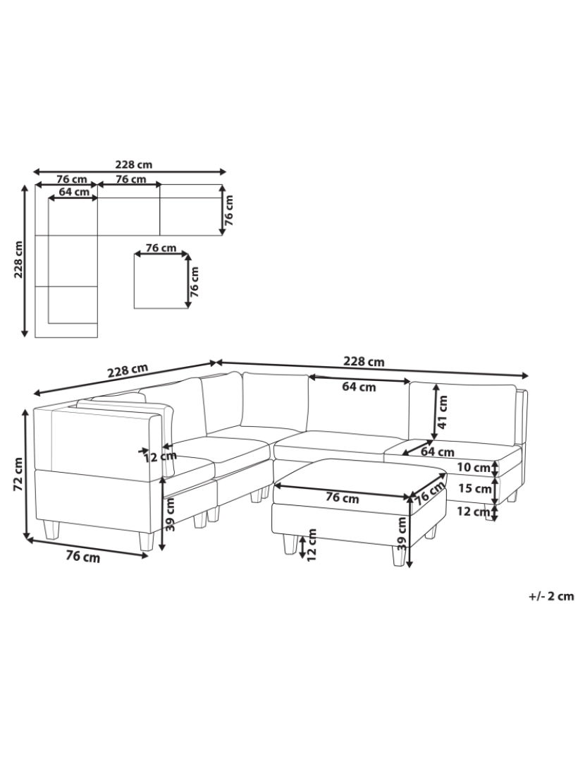 Beliani - Sofá modular 5 lugares com repousa-pés em tecido cinzento escuro à direita UNSTAD