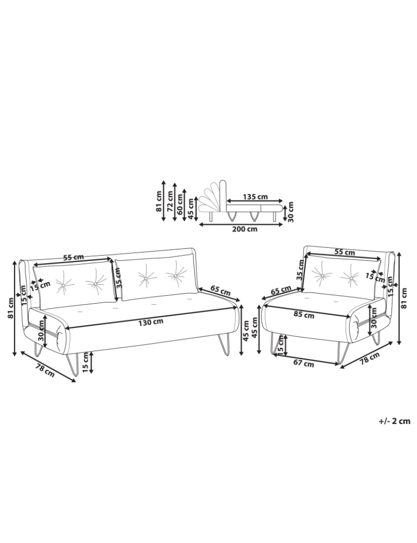 Beliani - Conjunto de sofás-cama com 3 lugares em veludo creme VESTFOLD