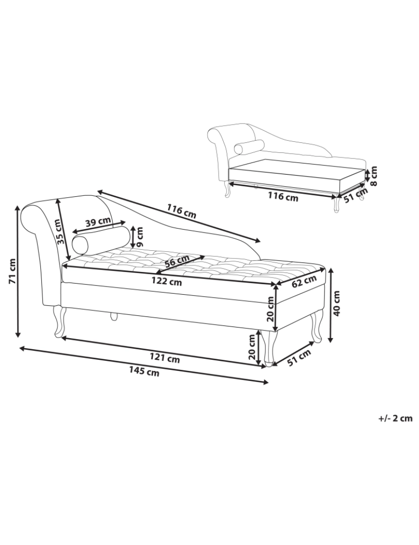 Beliani - Chaise-longue à esquerda com arrumação em veludo branco creme PESSAC