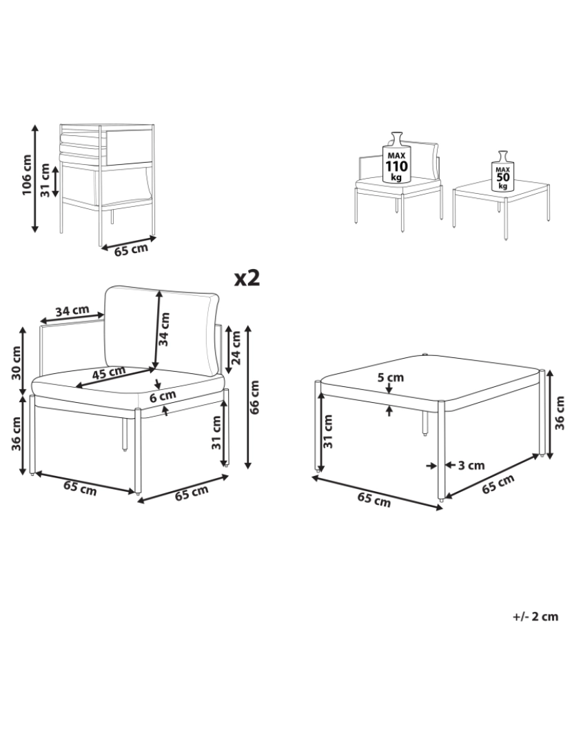 Beliani - Conjunto lounge Universal Alumínio Cinzento claro TERRACINA