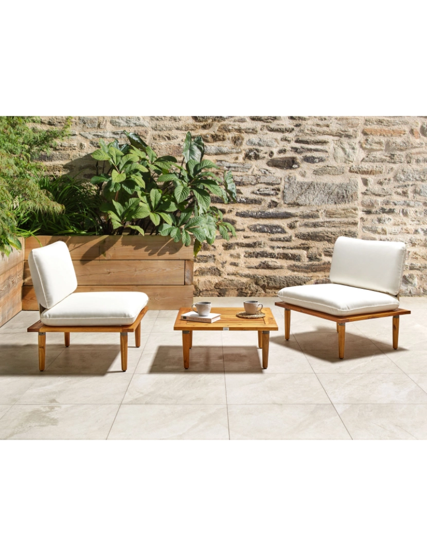 imagem de Conjunto lounge Madeira de acácia com certificado FSC® Branco creme FRASCATI2