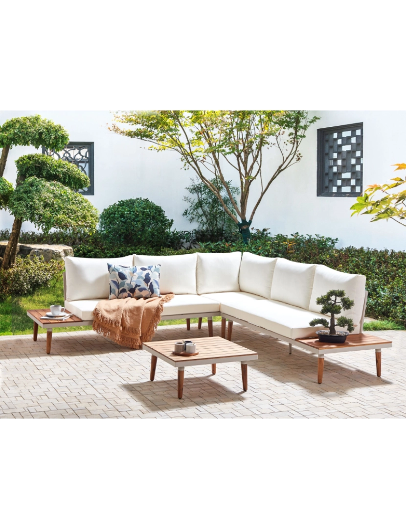 imagem de Conjunto lounge Madeira de acácia Branco creme CORATO2