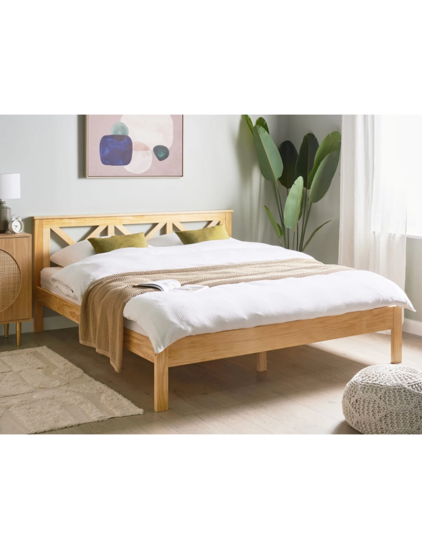 imagem de Cama de casal em madeira clara 180 x 200 cm TANNAY2