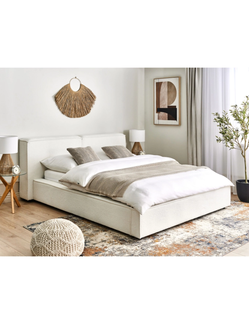 imagem de Cama de casal em tecido bouclé branco 160 x 200 cm LINARDS2