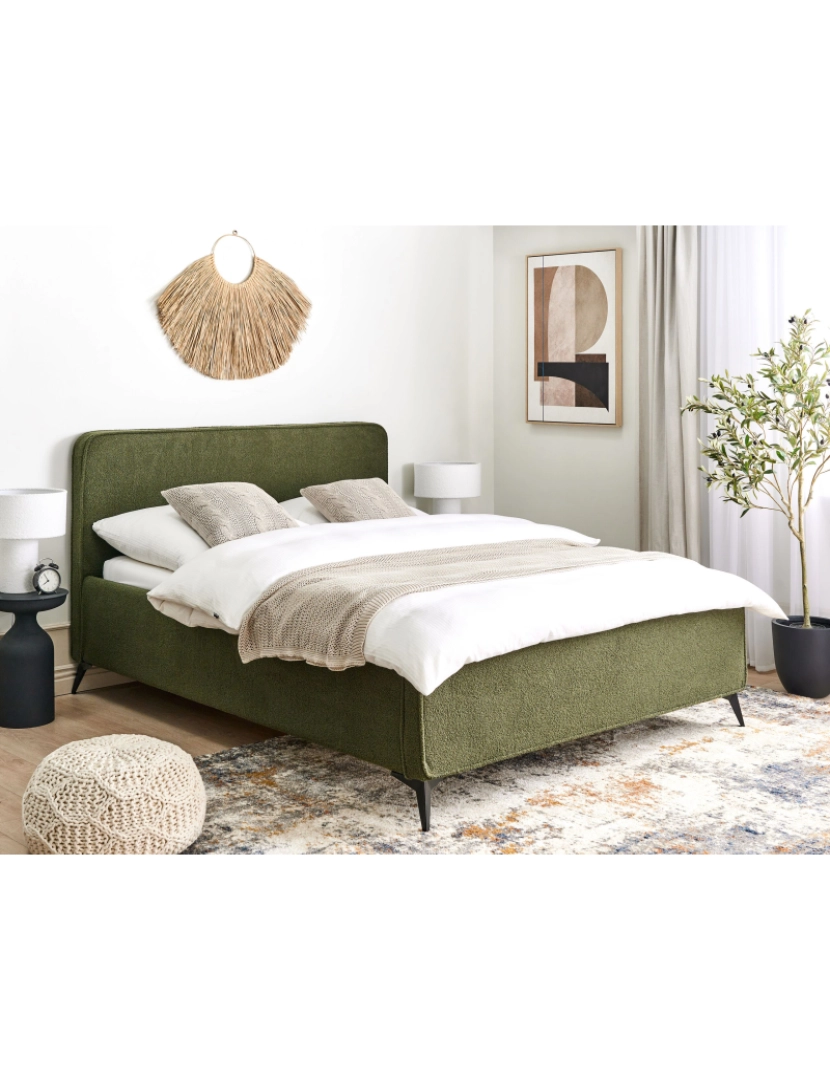 imagem de Cama de casal em tecido bouclé verde escuro 160 x 200 cm VALOGNES2