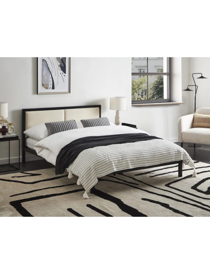 imagem de Cama de casal em metal preto e creme claro 140 x 200 cm CLAMART2