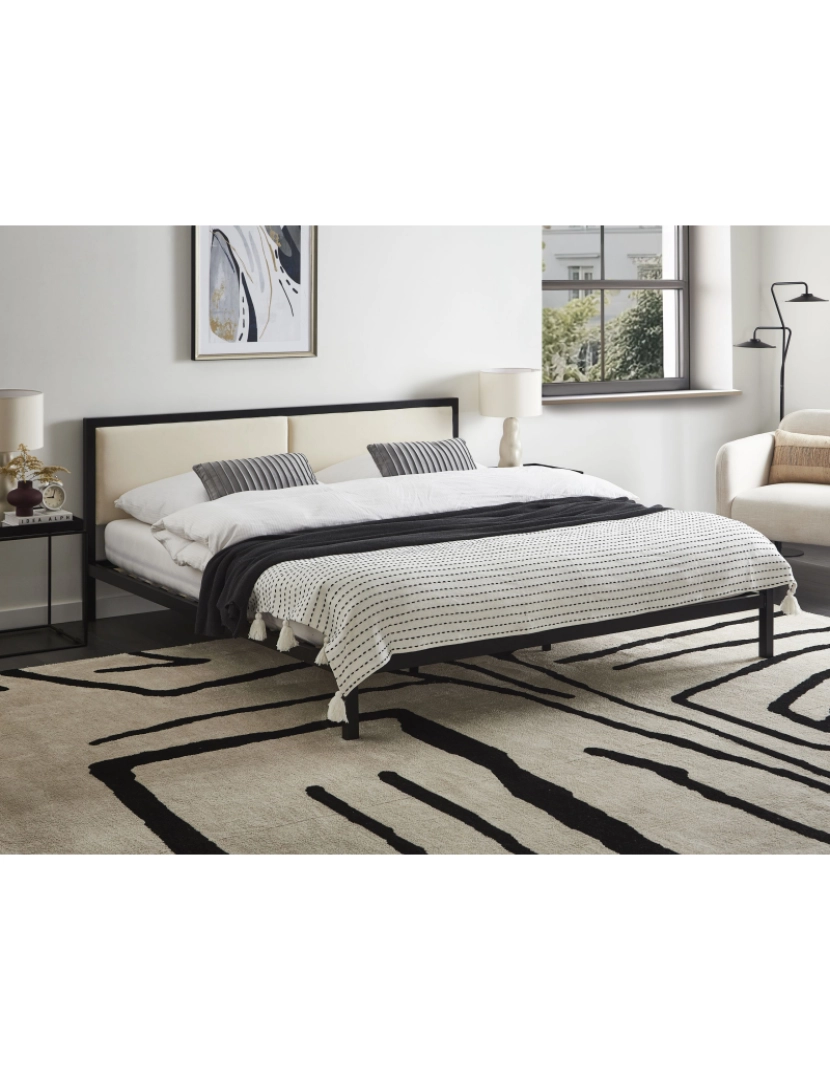 imagem de Cama de casal em metal preto e creme claro 180 x 200 cm CLAMART2