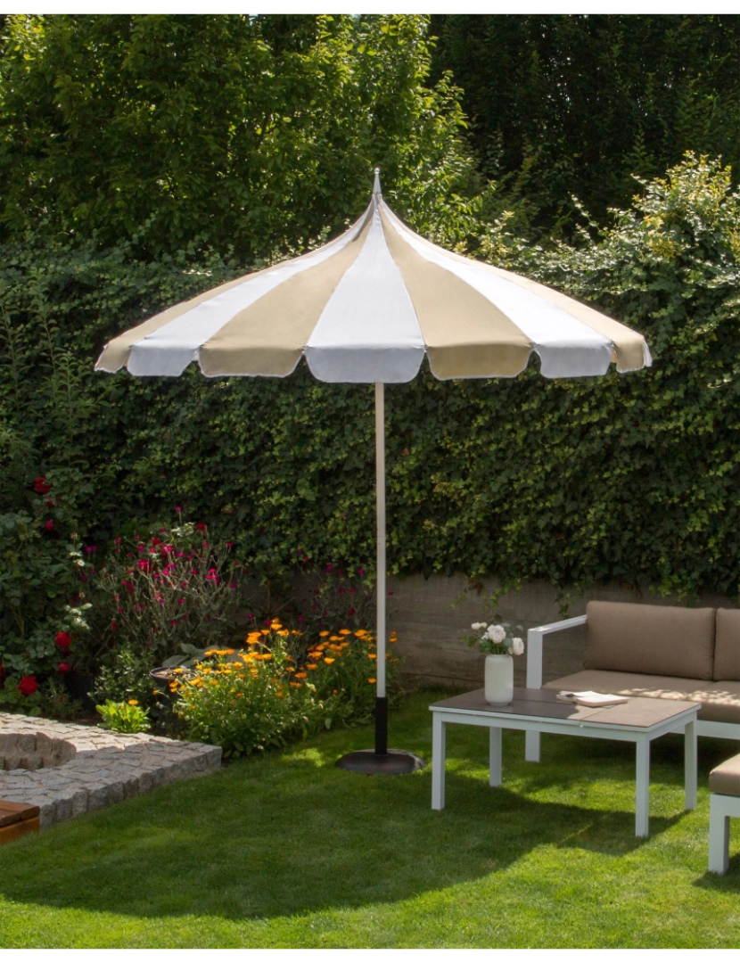 imagem de Guarda-sol de jardim creme e branco ⌀ 245 cm MINOA2