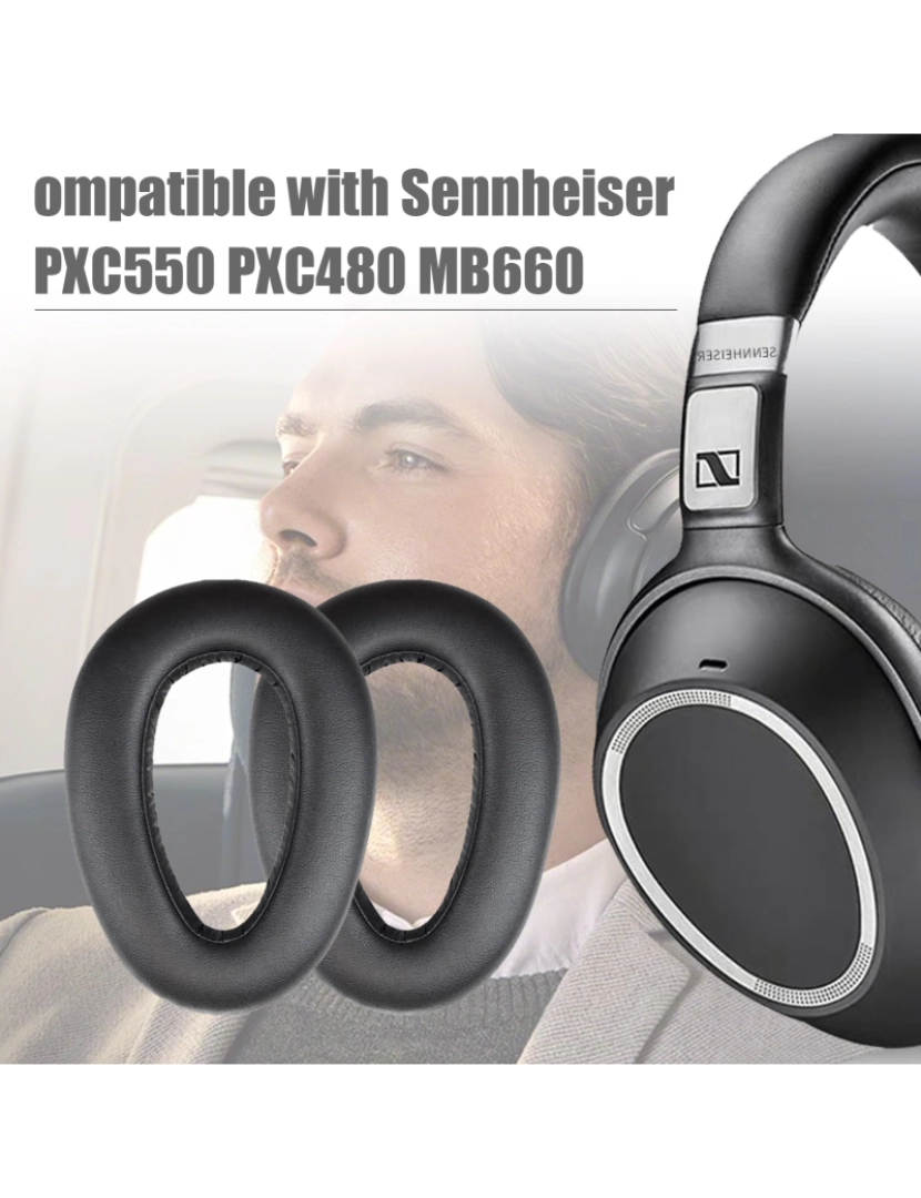 imagem de Almofadas de ouvido para Sennheiser PXC550 MB660 1 par Preto3