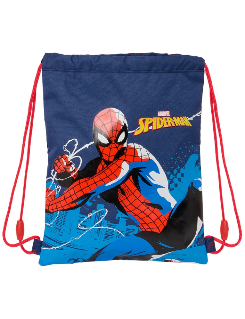 Homem Aranha - Mochila com Cordas Homem-Aranha Neon Azul Marinho 26 x 34 x 1 cm