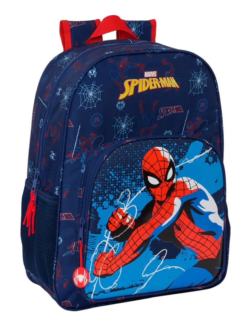 Homem Aranha - Mochila Escolar Homem-Aranha Neon Azul Marinho 33 x 42 x 14 cm