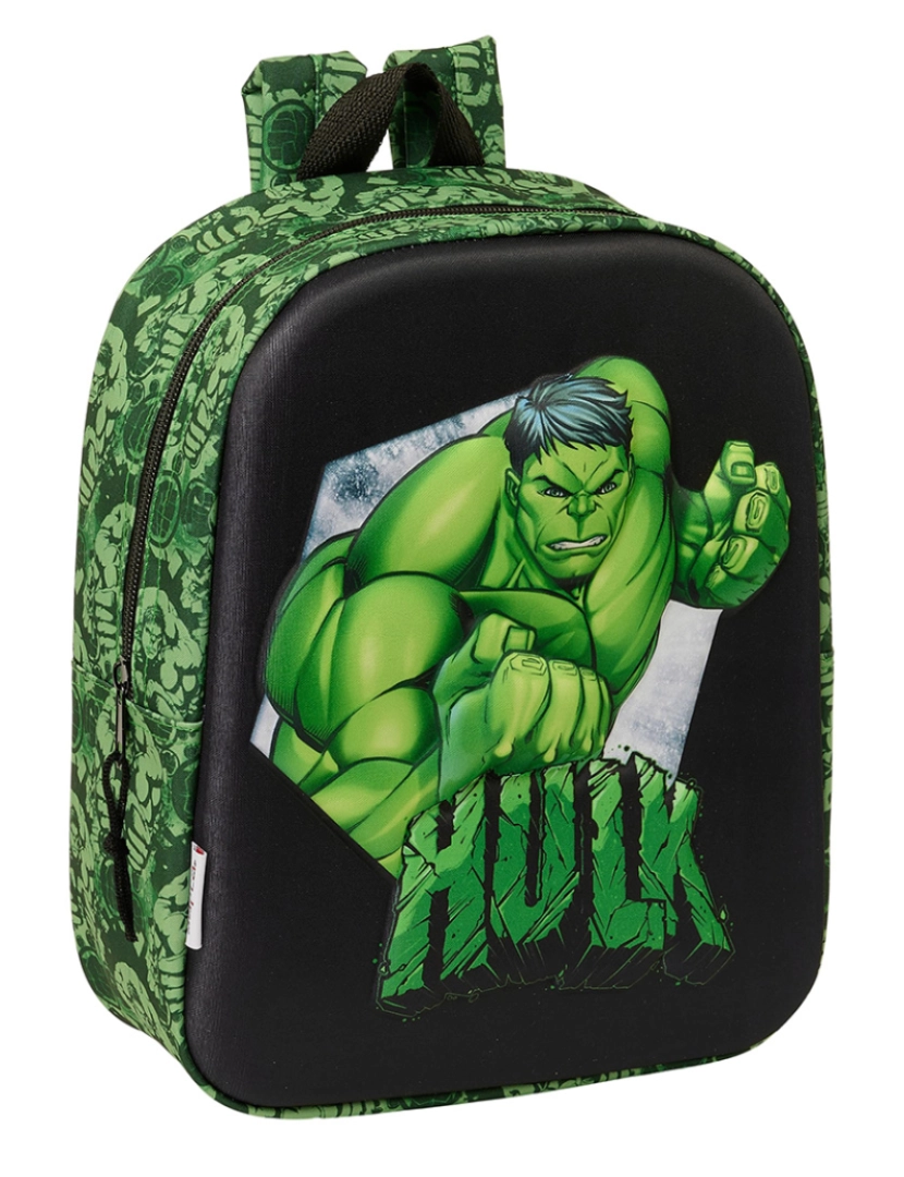 Hulk - Mochila escolar Hulk Preto Verde 22 x 27 x 10 cm Modelo 3D