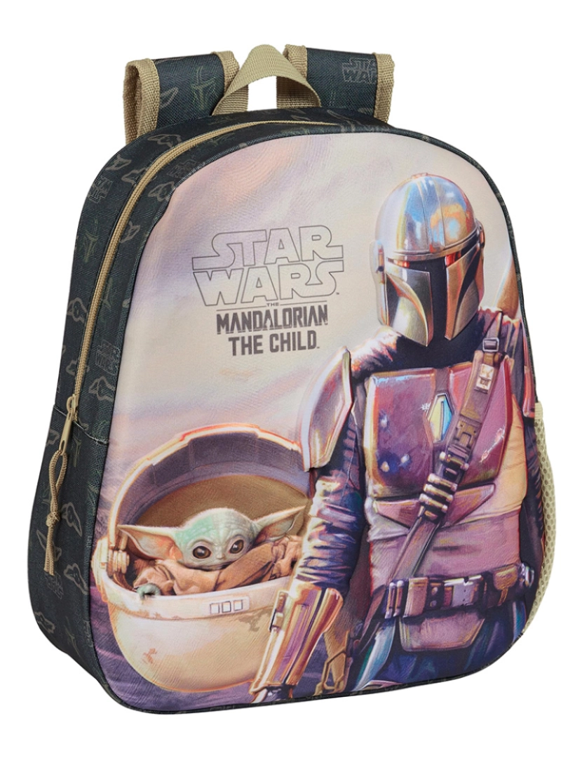 Star Wars - Bolsa infantil 3D The Mandalorian Preto Bege 27 x 33 x 10 cm