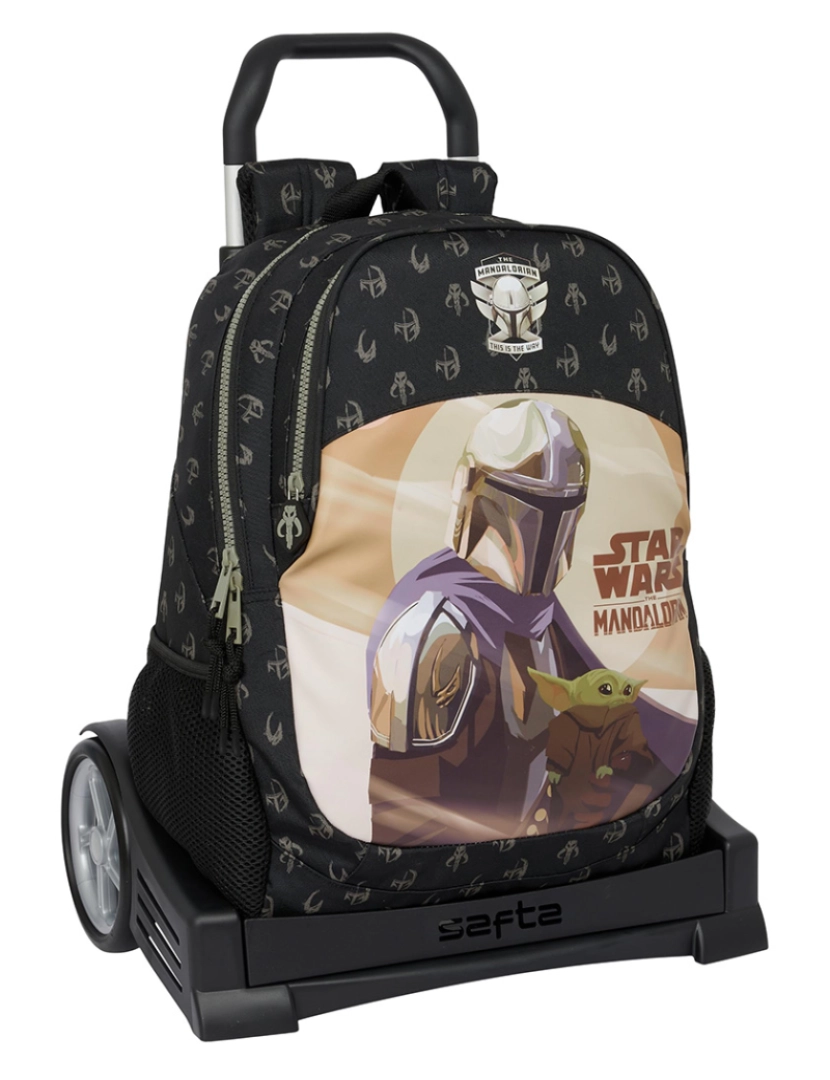 Star Wars - Mochila escolar com rodas The Mandalorian This is the way Preto 32 x 44 x 16 cm